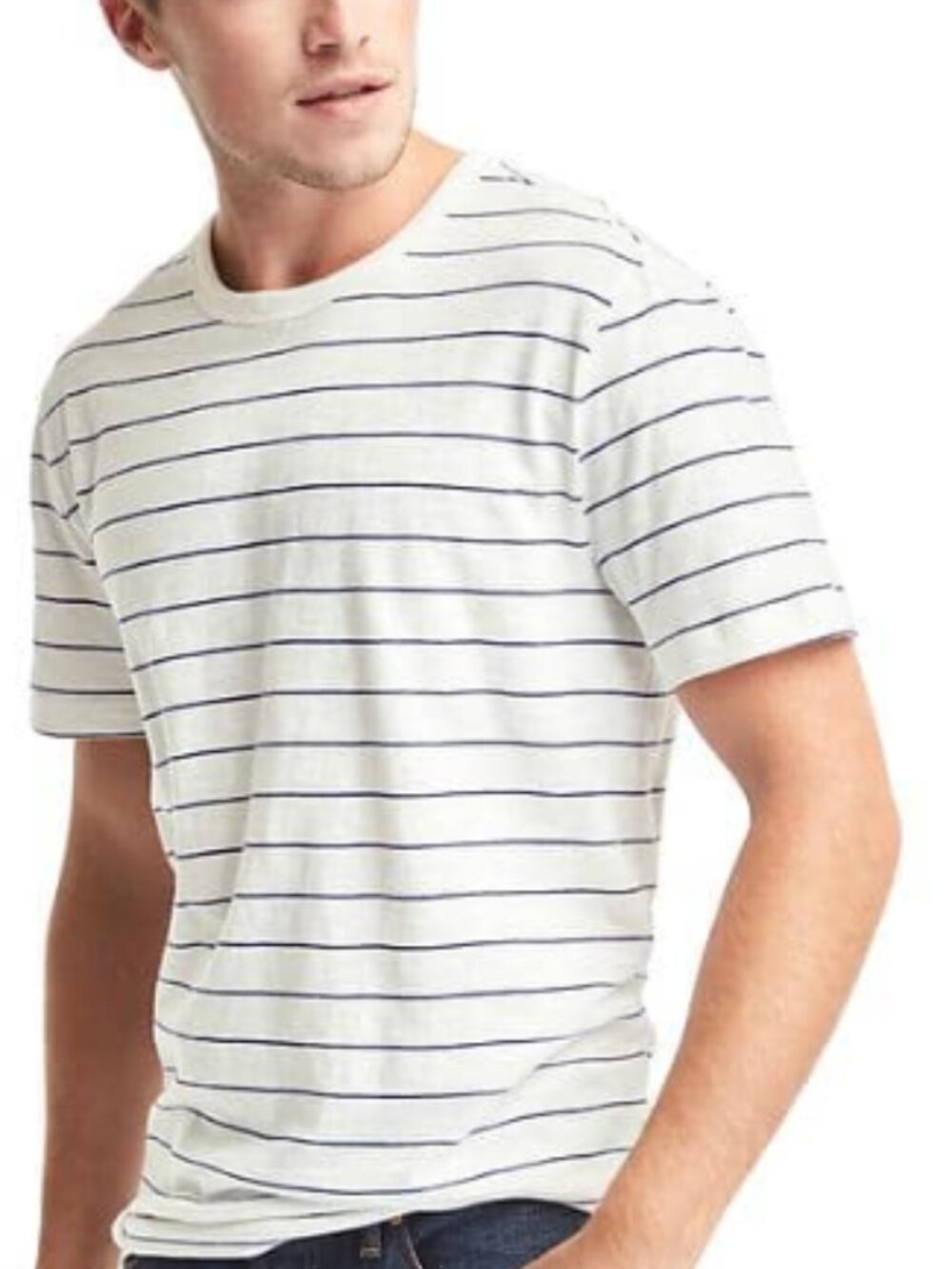Mens Nautica Crewneck T-shirt Black-White Horizontal Stripes Size Large 44"chest